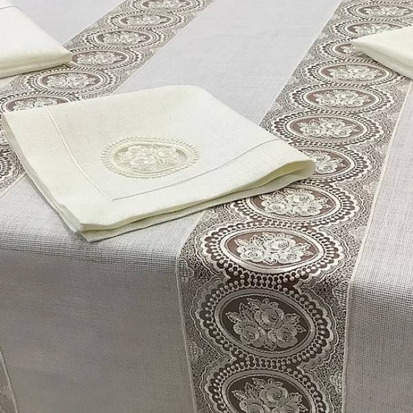  Gül Dantel Desenli Masa Örtüsü Set - 13 parça