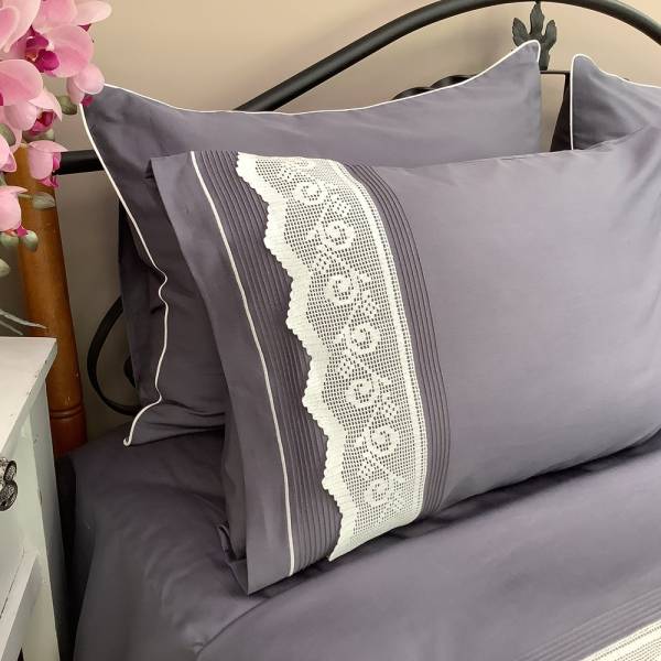 Koyu Gri El Örme Dantelli Pike Takımı -6 Parca