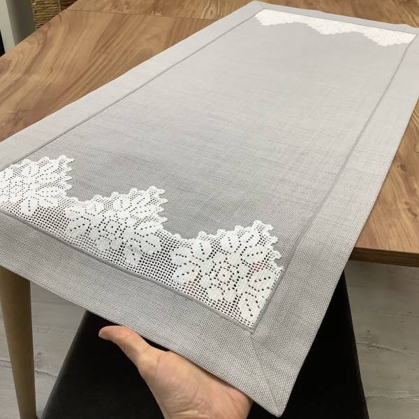 EL DANTELLİ GRİ ZEMİN RUNNER - 45*100 CM