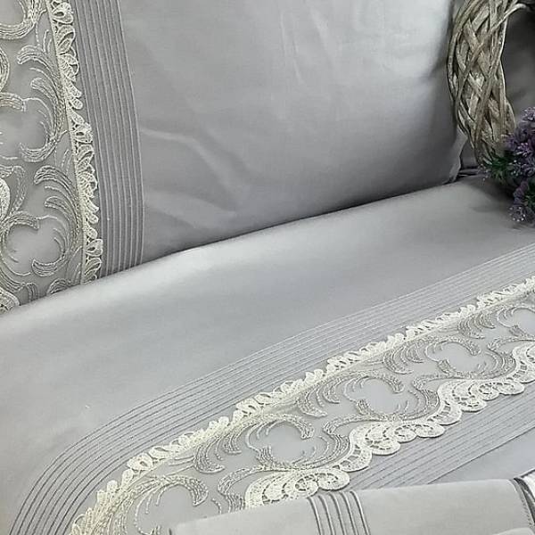Gri Parlak Dantelli Pike Takımı - 6 parça